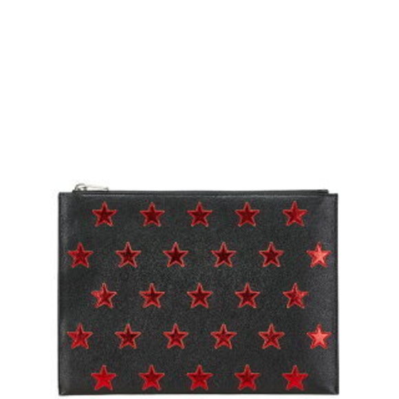 Saint Laurent Star Clutch Bag Black Red Leather - Picture 1 of 8